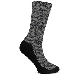 Black And Grey Digital Camo Print Crew Socks