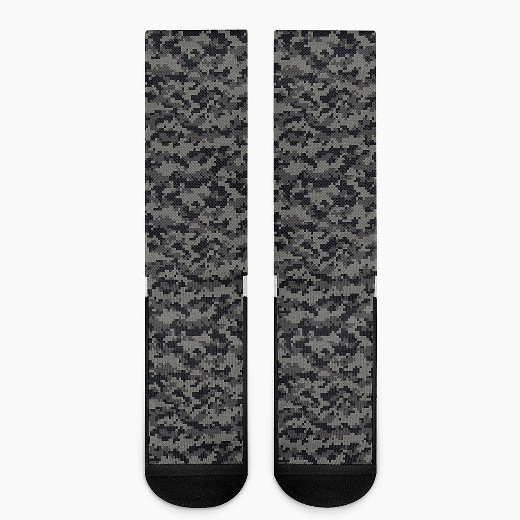 Black And Grey Digital Camo Print Crew Socks