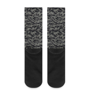 Black And Grey Digital Camo Print Crew Socks