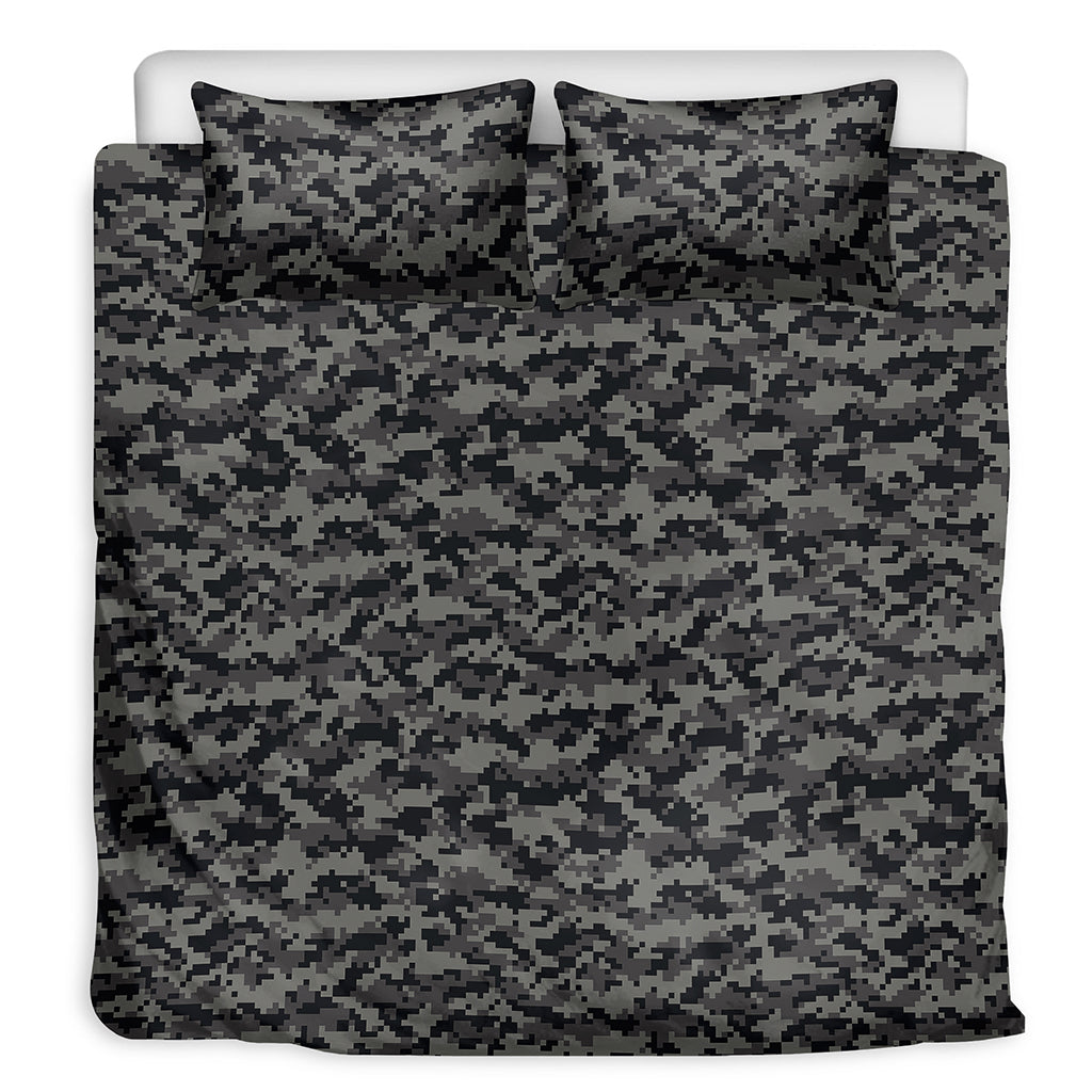 Black And Grey Digital Camo Print Duvet Cover Bedding Set