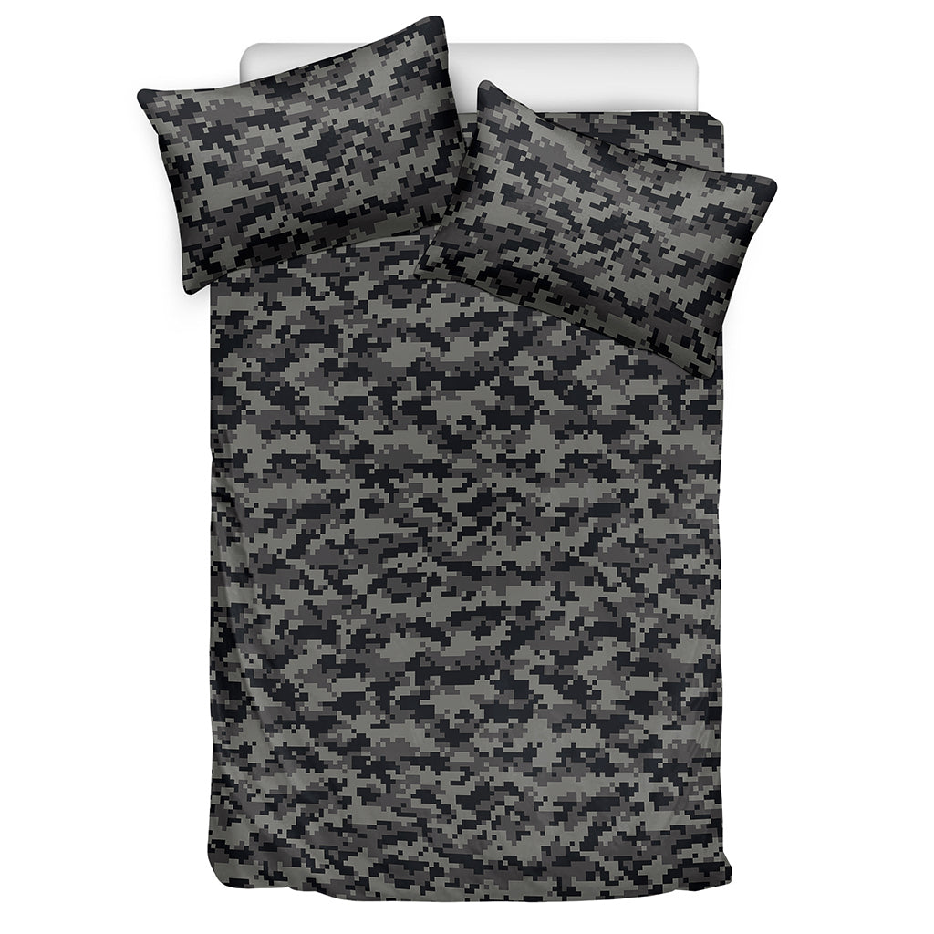 Black And Grey Digital Camo Print Duvet Cover Bedding Set