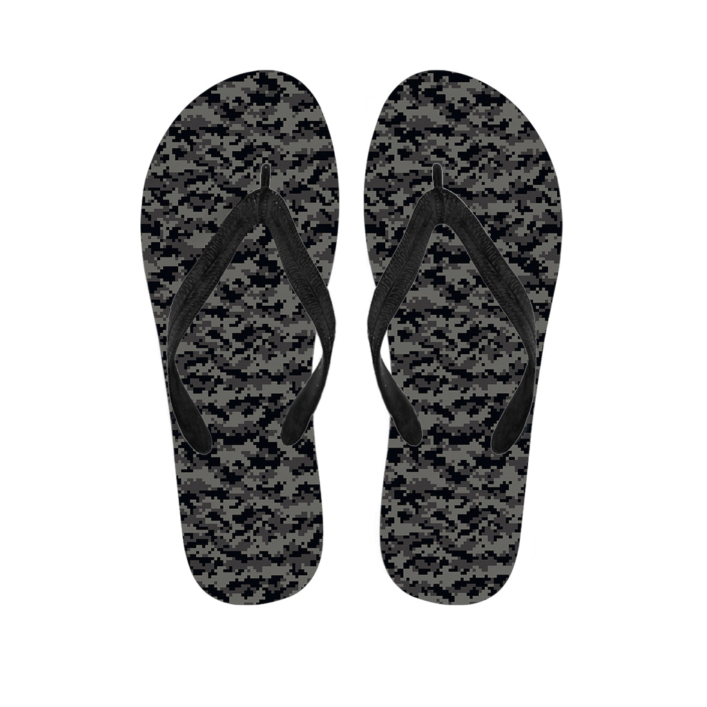Black And Grey Digital Camo Print Flip Flops