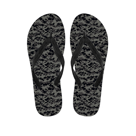 Black And Grey Digital Camo Print Flip Flops