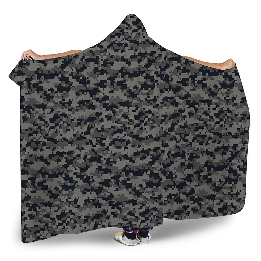Black And Grey Digital Camo Print Hooded Blanket