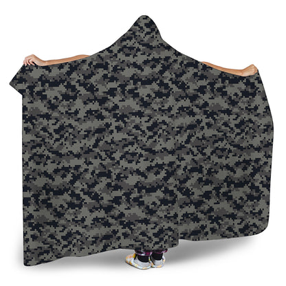 Black And Grey Digital Camo Print Hooded Blanket