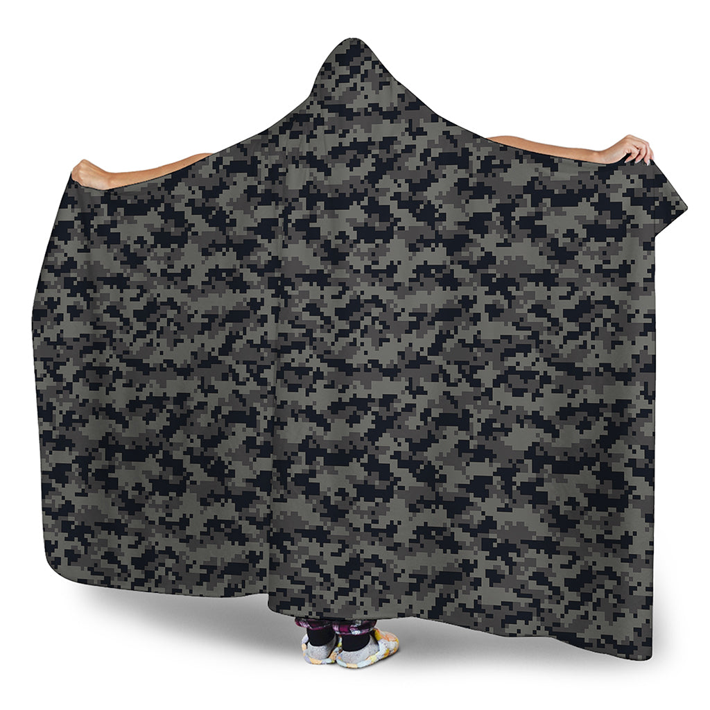 Black And Grey Digital Camo Print Hooded Blanket
