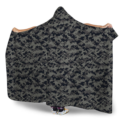Black And Grey Digital Camo Print Hooded Blanket