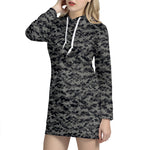 Black And Grey Digital Camo Print Hoodie Dress