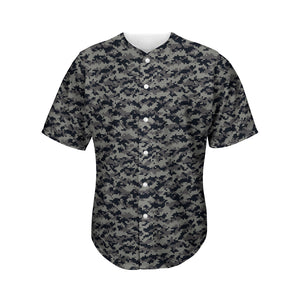 Black And Grey Digital Camo Print Men's Baseball Jersey