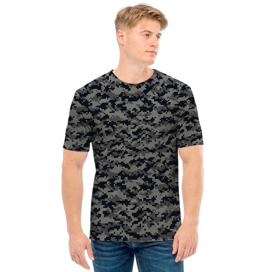 Black And Grey Digital Camo Print Men's T-Shirt