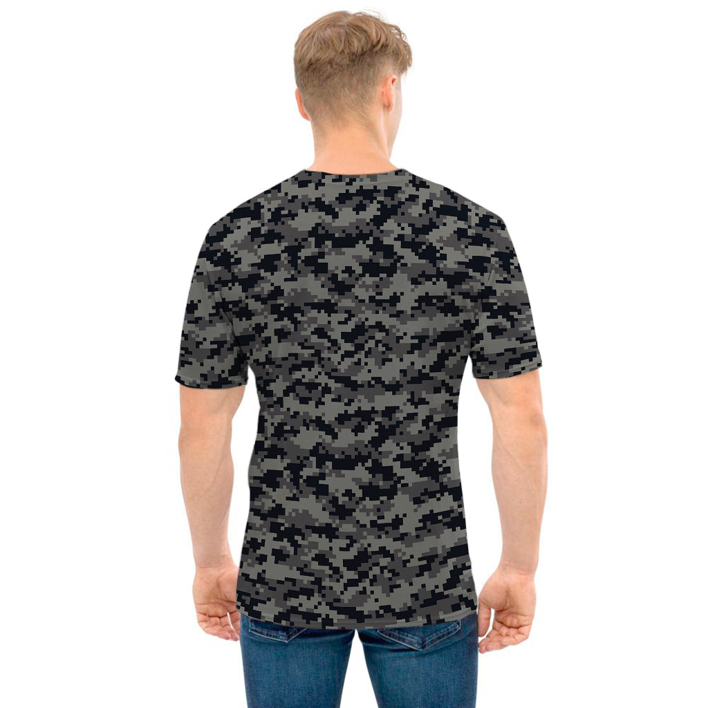 Black And Grey Digital Camo Print Men's T-Shirt