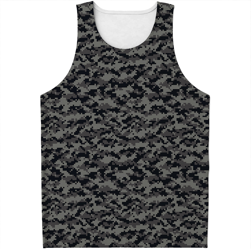Black And Grey Digital Camo Print Men's Tank Top