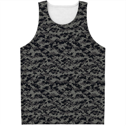 Black And Grey Digital Camo Print Men's Tank Top