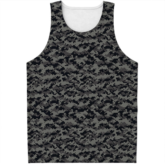 Black And Grey Digital Camo Print Men's Tank Top