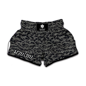 Black And Grey Digital Camo Print Muay Thai Boxing Shorts