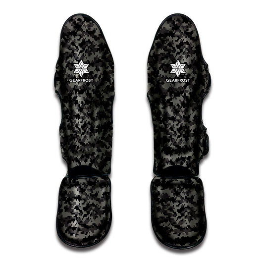 Black And Grey Digital Camo Print Muay Thai Shin Guard