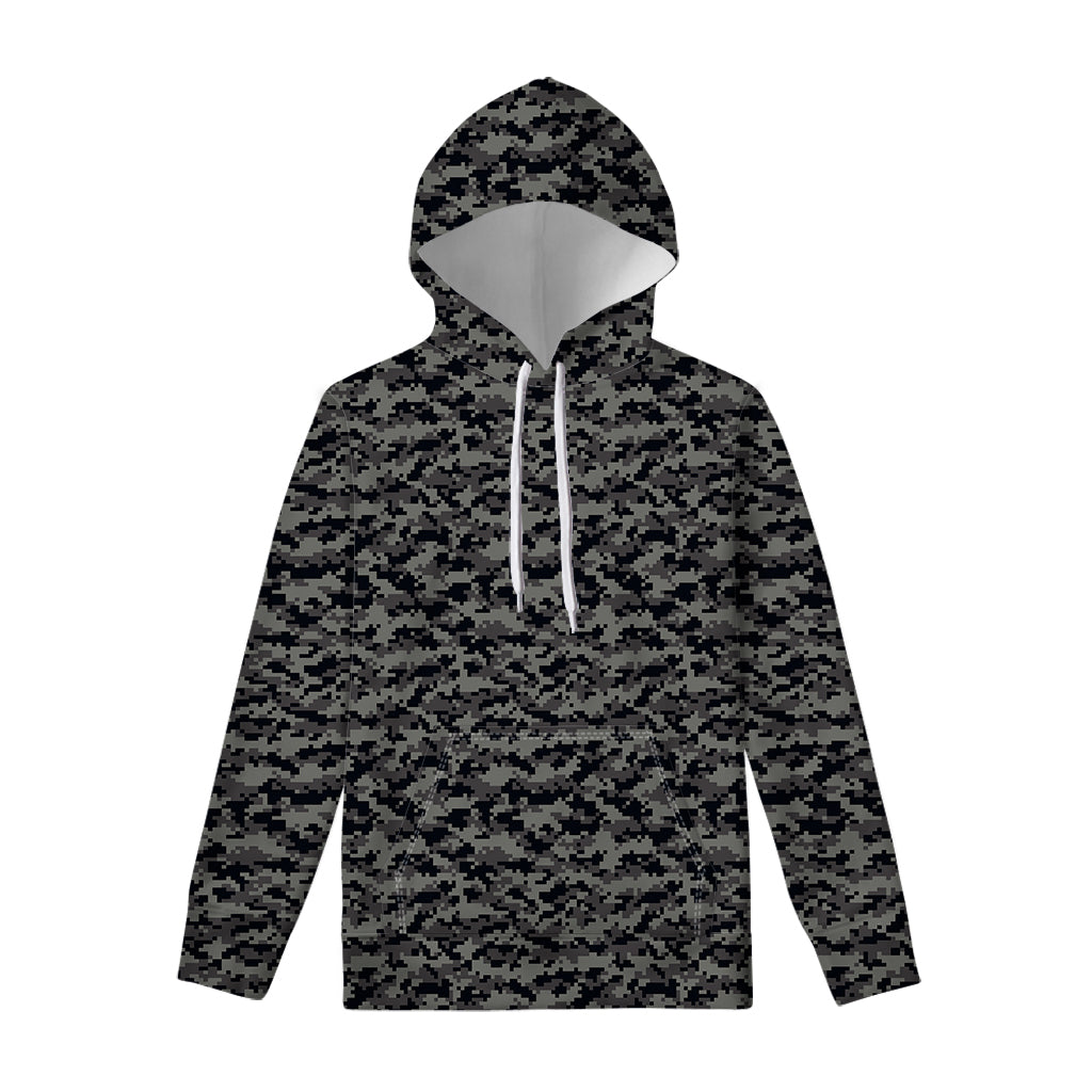 Black And Grey Digital Camo Print Pullover Hoodie