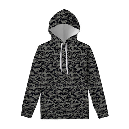 Black And Grey Digital Camo Print Pullover Hoodie