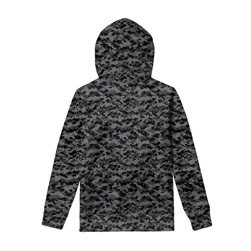 Black And Grey Digital Camo Print Pullover Hoodie