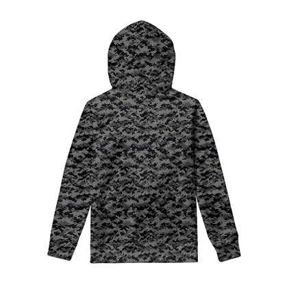 Black And Grey Digital Camo Print Pullover Hoodie