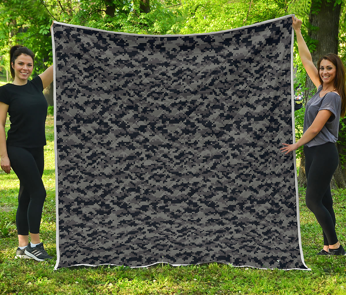 Black And Grey Digital Camo Print Quilt