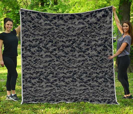 Black And Grey Digital Camo Print Quilt