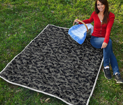 Black And Grey Digital Camo Print Quilt