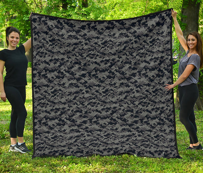 Black And Grey Digital Camo Print Quilt