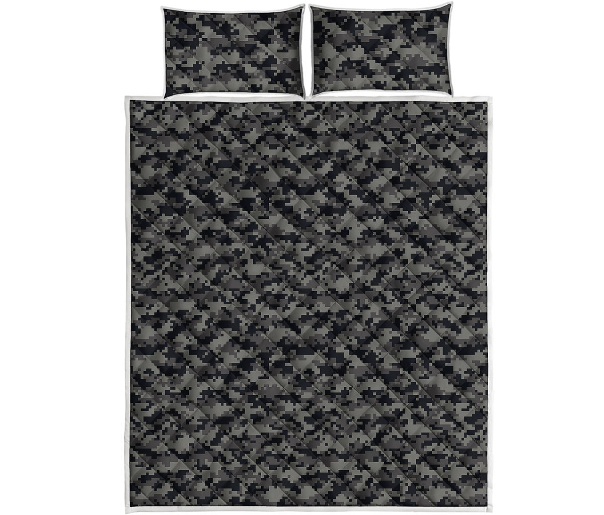 Black And Grey Digital Camo Print Quilt Bed Set