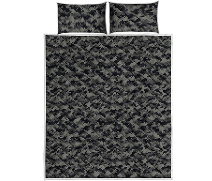Black And Grey Digital Camo Print Quilt Bed Set