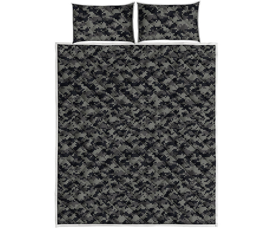 Black And Grey Digital Camo Print Quilt Bed Set
