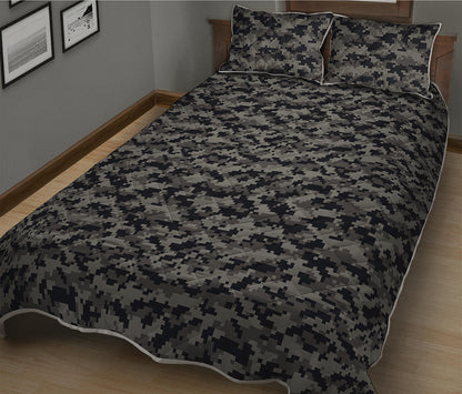 Black And Grey Digital Camo Print Quilt Bed Set
