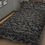 Black And Grey Digital Camo Print Quilt Bed Set