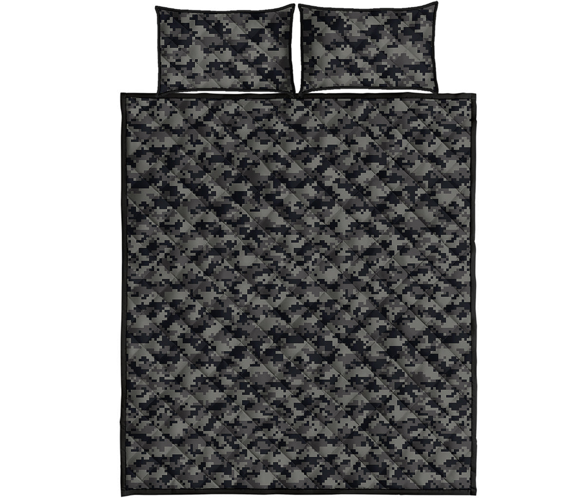 Black And Grey Digital Camo Print Quilt Bed Set