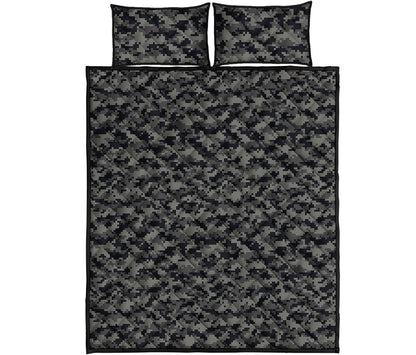 Black And Grey Digital Camo Print Quilt Bed Set