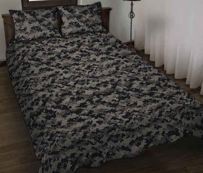 Black And Grey Digital Camo Print Quilt Bed Set