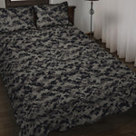 Black And Grey Digital Camo Print Quilt Bed Set