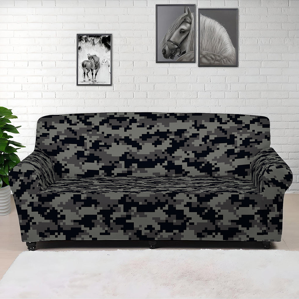 Black And Grey Digital Camo Print Sofa Cover