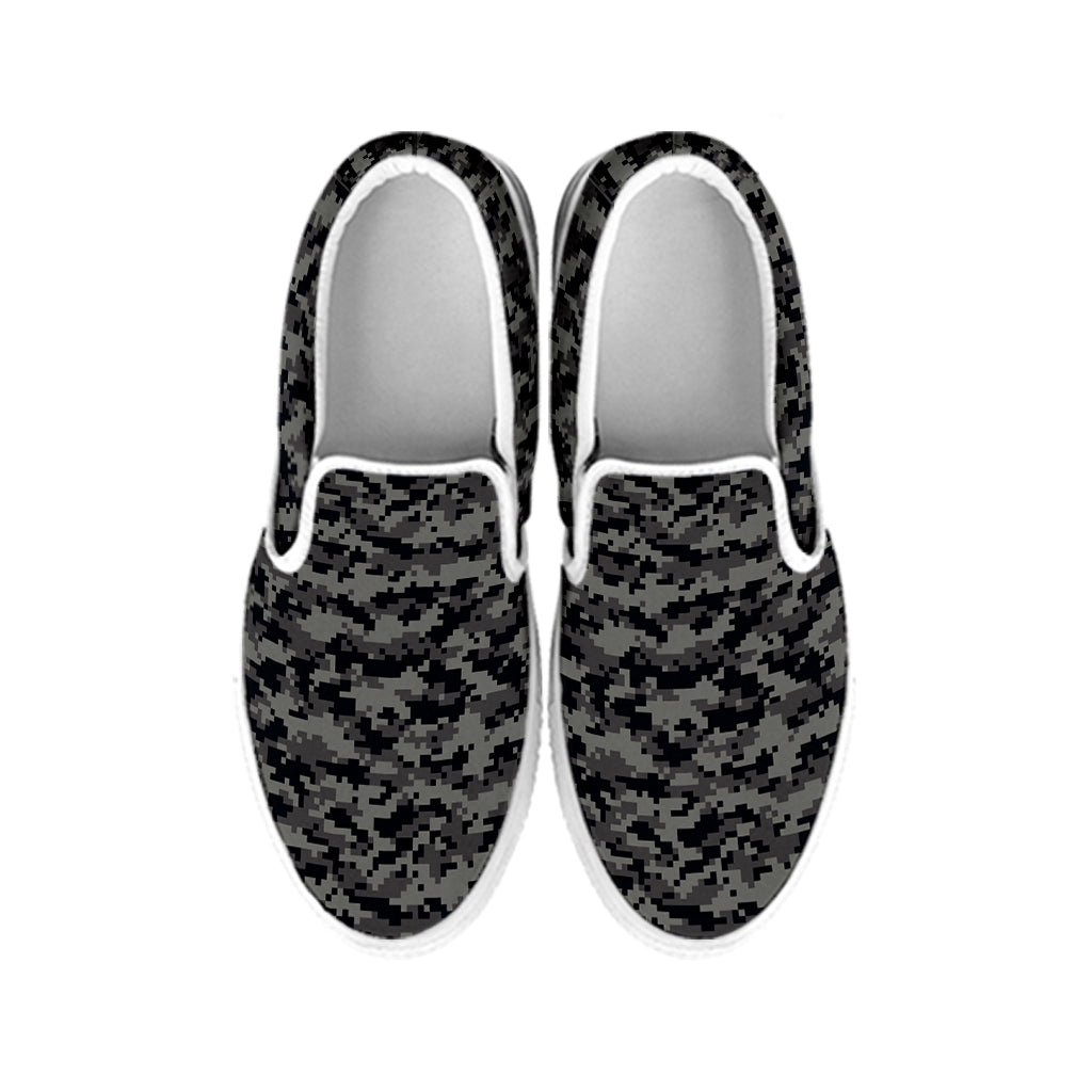 Black And Grey Digital Camo Print White Slip On Shoes