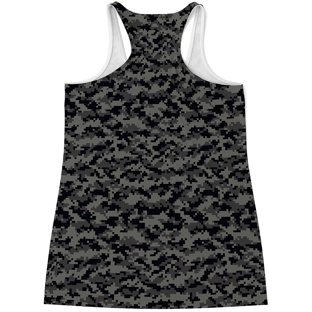 Black And Grey Digital Camo Print Women's Racerback Tank Top