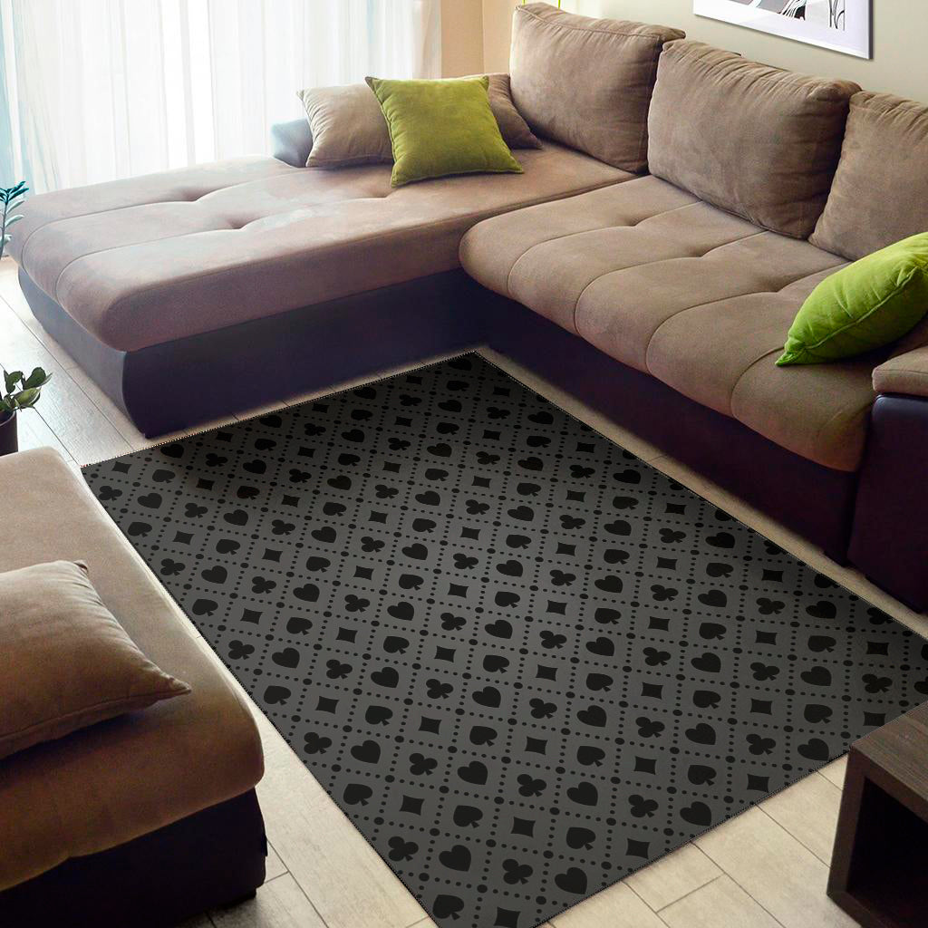 Black And Grey Playing Card Suits Print Area Rug