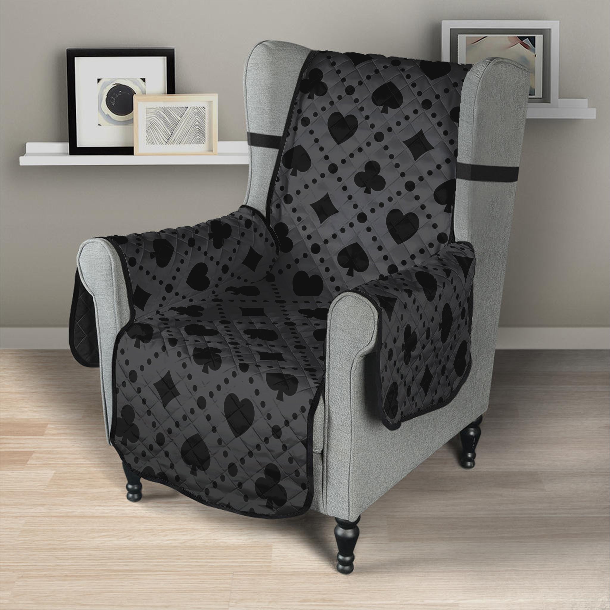 Black And Grey Playing Card Suits Print Armchair Protector