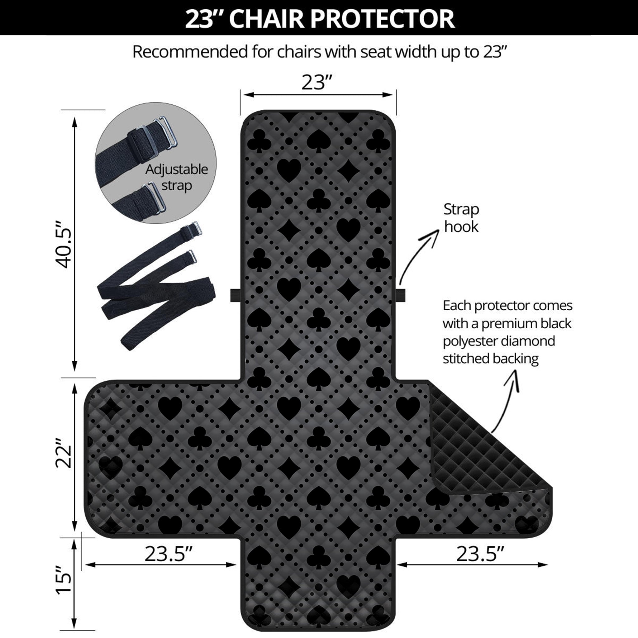 Black And Grey Playing Card Suits Print Armchair Protector