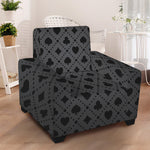 Black And Grey Playing Card Suits Print Armchair Slipcover