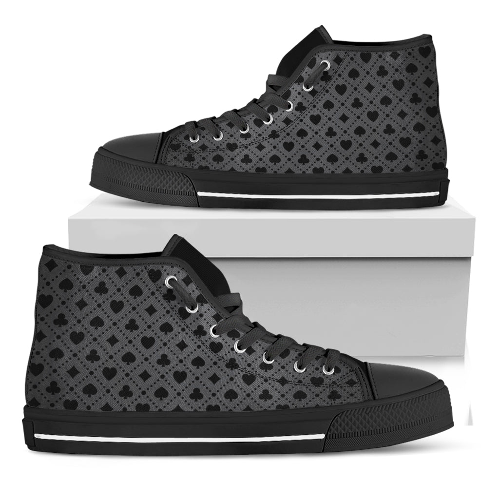 Black And Grey Playing Card Suits Print Black High Top Shoes