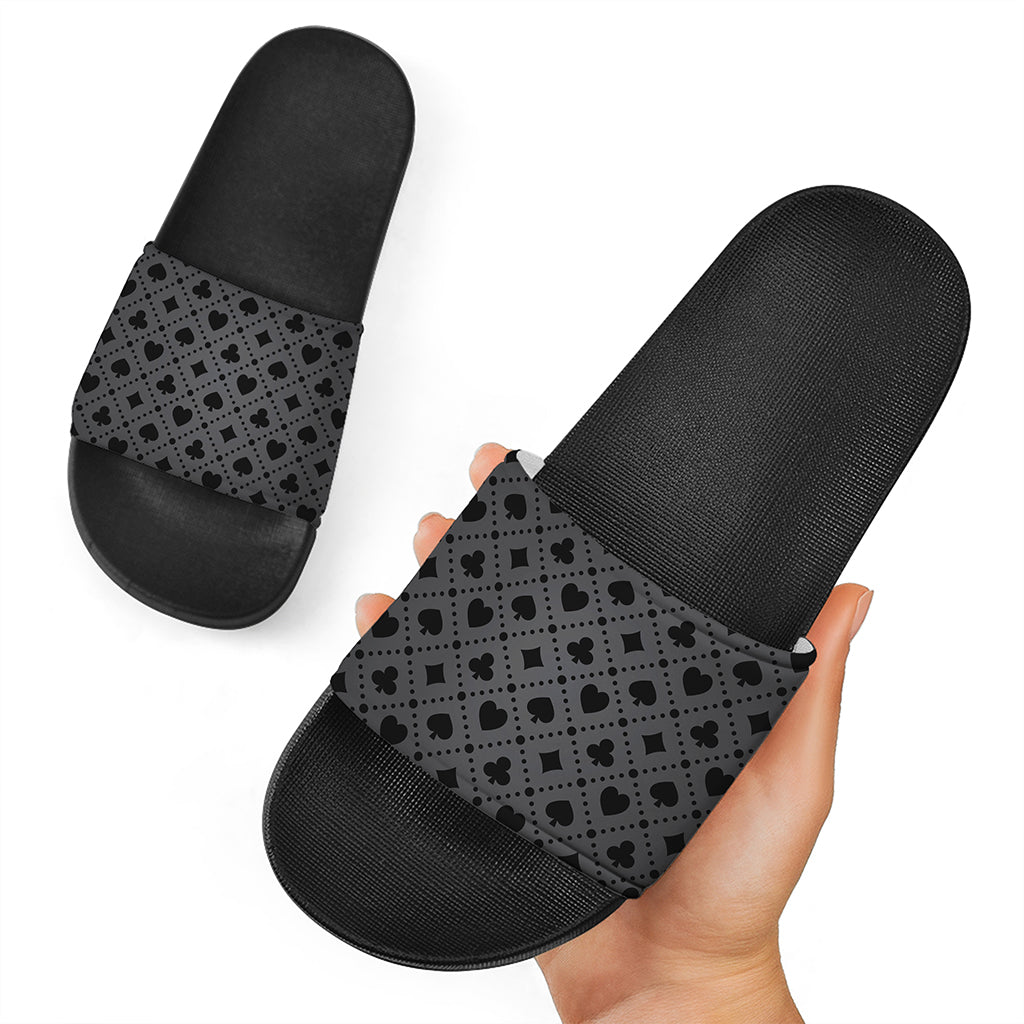 Black And Grey Playing Card Suits Print Black Slide Sandals