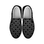 Black And Grey Playing Card Suits Print Black Slip On Shoes