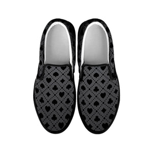 Black And Grey Playing Card Suits Print Black Slip On Shoes