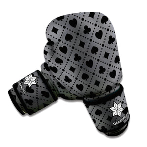 Black And Grey Playing Card Suits Print Boxing Gloves