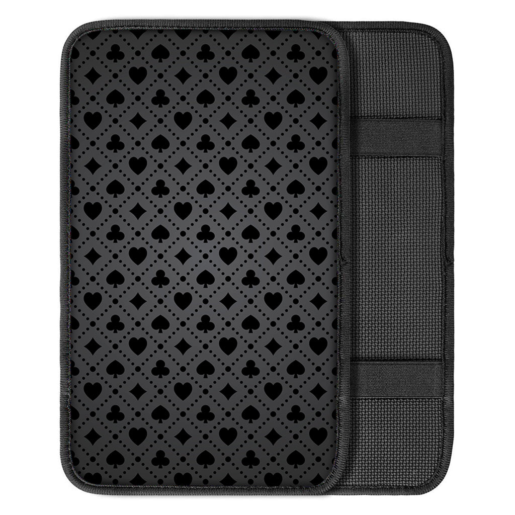 Black And Grey Playing Card Suits Print Car Center Console Cover